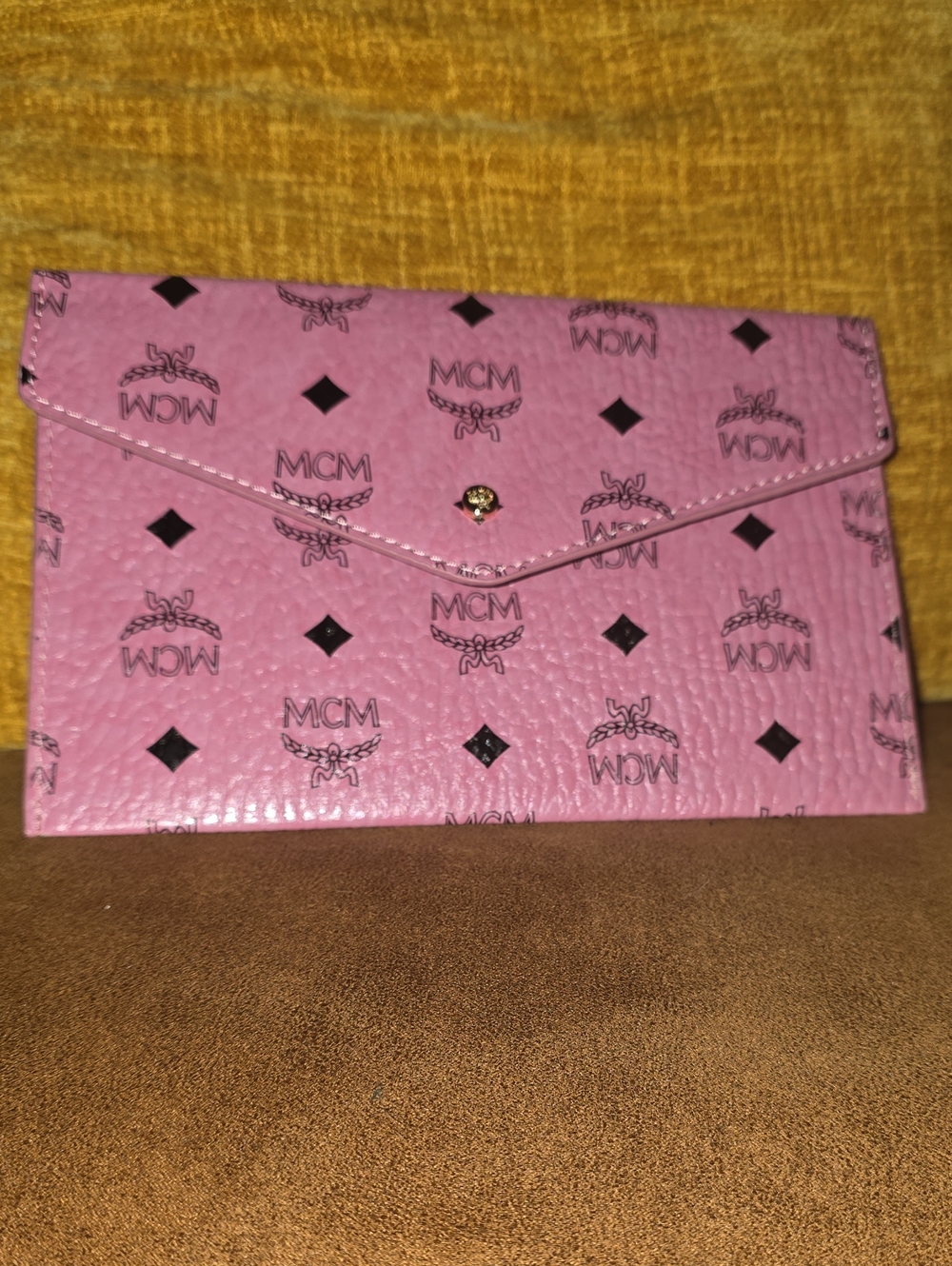 MCM Pink Logo Envelope Card Holder/wallet